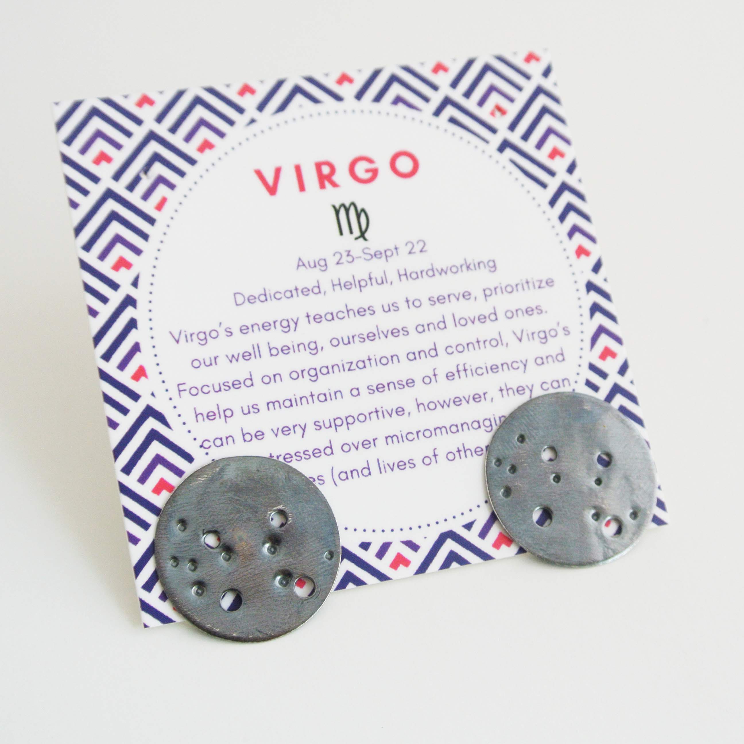 Virgo Zodiac Constellation Sterling Silver Disc Earrings